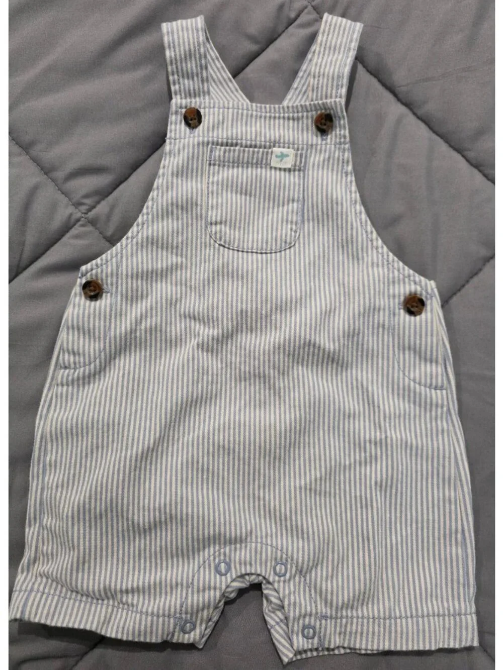 Carter's Baby Boys Blue & White Striped Shortall Romper 18 Months